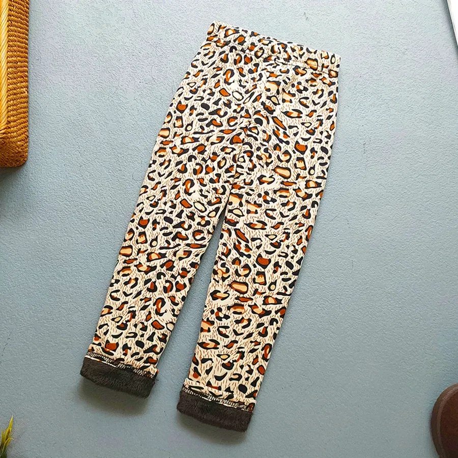 Color: PURPLE, Kid Size: 5 - Autumn Winter Print Flowers Thick Warm Kids Toddler Baby Girls Leggings Children's Pants