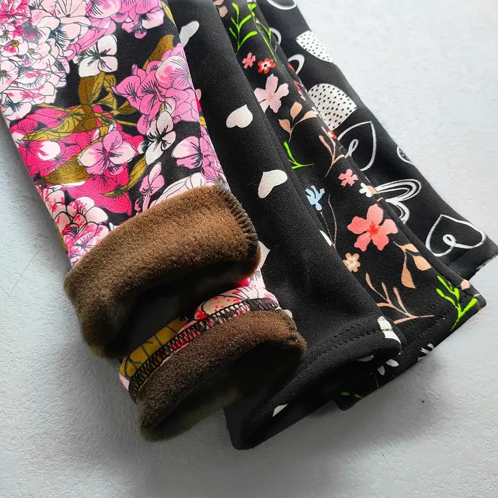 Color: PURPLE, Kid Size: 5 - Autumn Winter Print Flowers Thick Warm Kids Toddler Baby Girls Leggings Children's Pants