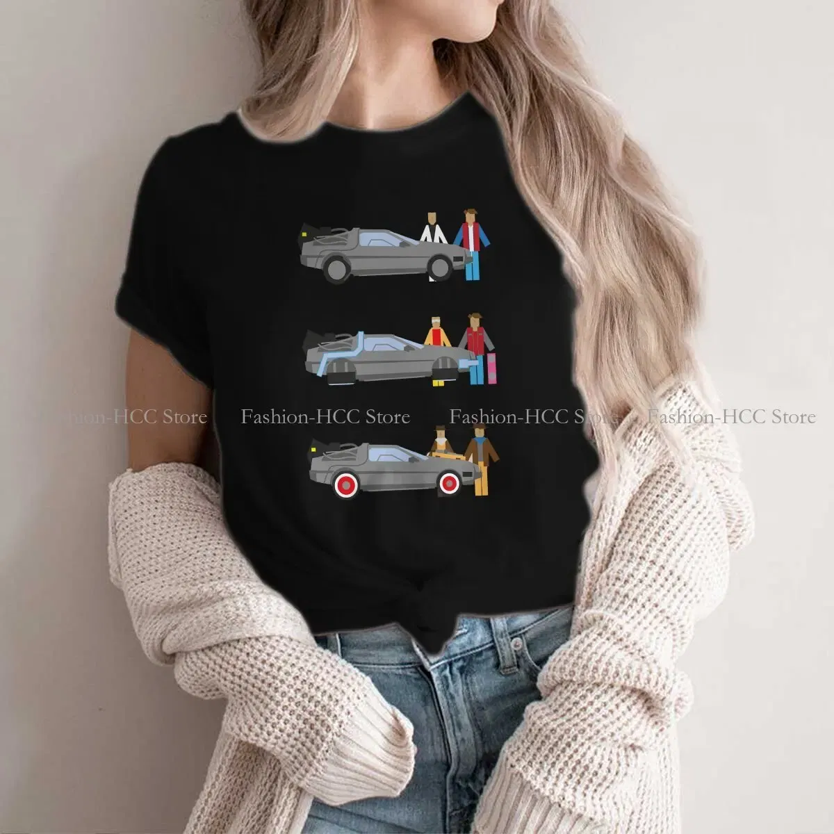 Color: black, Size: L - Delorian Hip Hop Polyester TShirt Back To The Future Style Tops Leisure T Shirt Female Tee