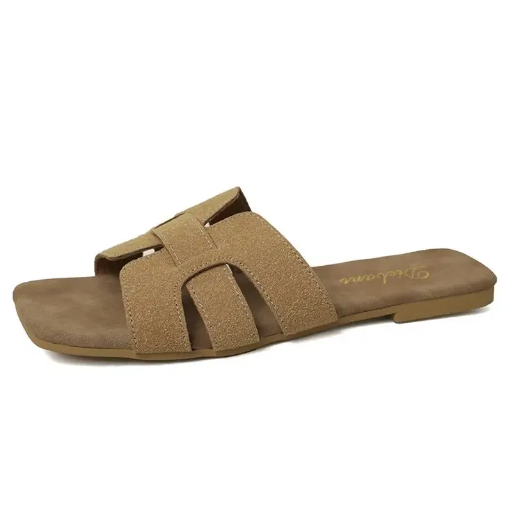 Color: Brown, Shoe Size: 36 - Summer New Women Slippers Flat Bottom Non-slip Outdoor Open Toe Beach Female Sandals Sexy Fashion Design Slides Woman Shoes