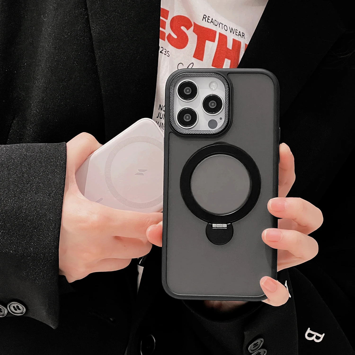 Color: black, Material: EVA - For iPhone 15 Pro Max 360?° Rotation Magnetic Holder Stand Matte Phone Case For iPhone 11 12 13 14 15 Plus Heat Dissipation Cover