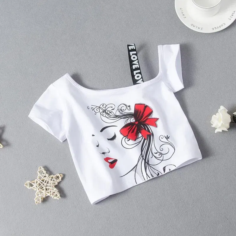 Color: WHITE, Kid Size: 4T - HOT Baby Girl Clothes Girls Clothing Set Fashion Girls Set Print Toddler Girl Tops + Denim Skirts Baby Suit Kids Clothes1