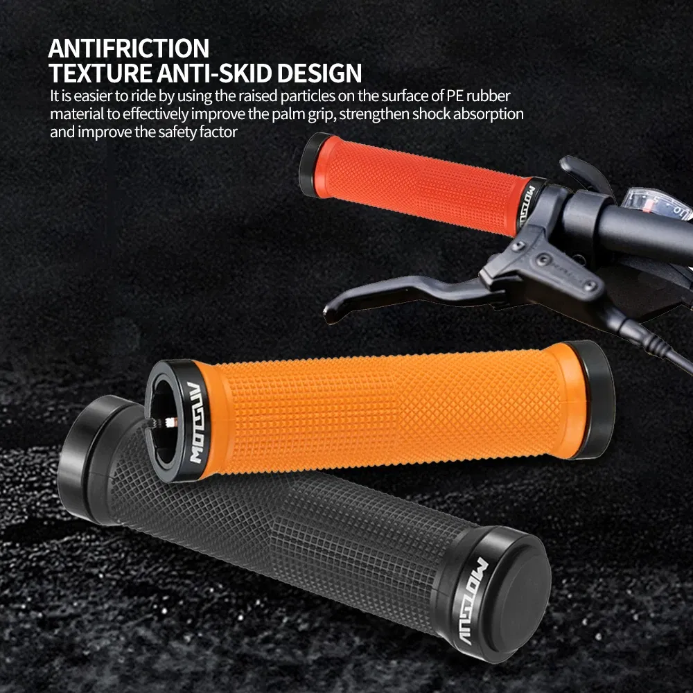 Color: Orange - MOTSUV Bicycle Grips MTB Cycling Alluminium Alloy Lockable Handle Grip Anti Slip Grips for MTB Bike Handlebar Bicycle Parts