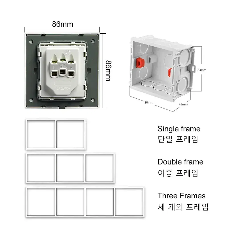 Color: Blue - YINKA Plastic Panel Korean Standard Switch Frame Wall Switch Wall Socket TV Satellite 220V 1234GANG DIY Plastic Frame Part White