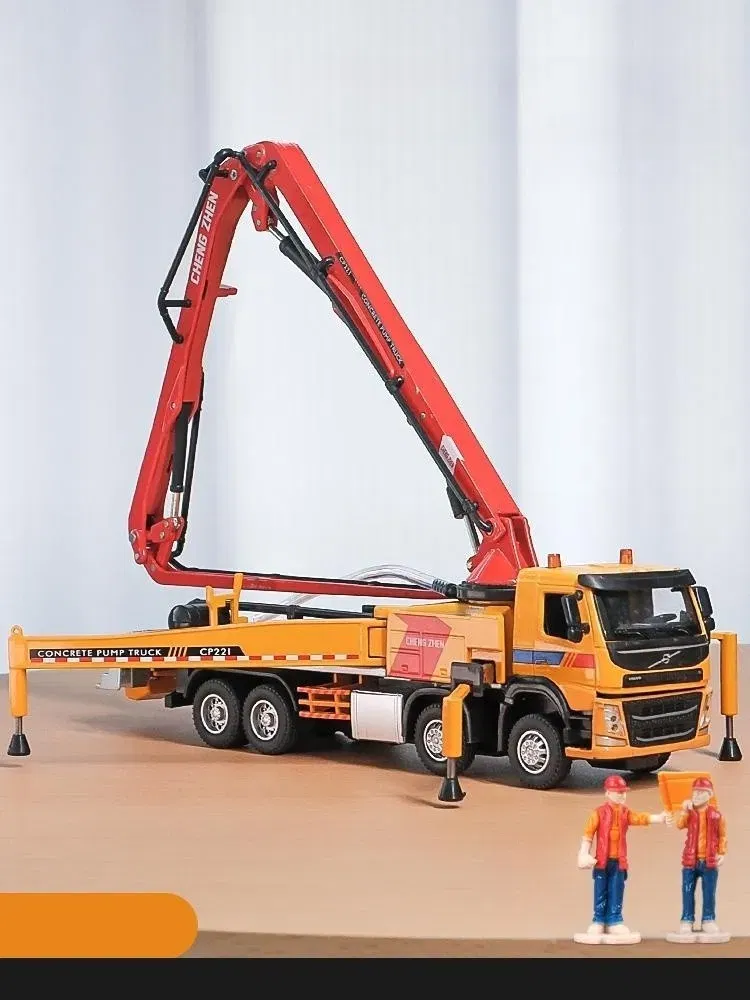 Color: Orange - 1/50 Volvo Concrete Pump Truck Toy Car Diecast Meatl Vehicle Model Pull Back Sound & Light Miniature Collection Gift For Boy Kid