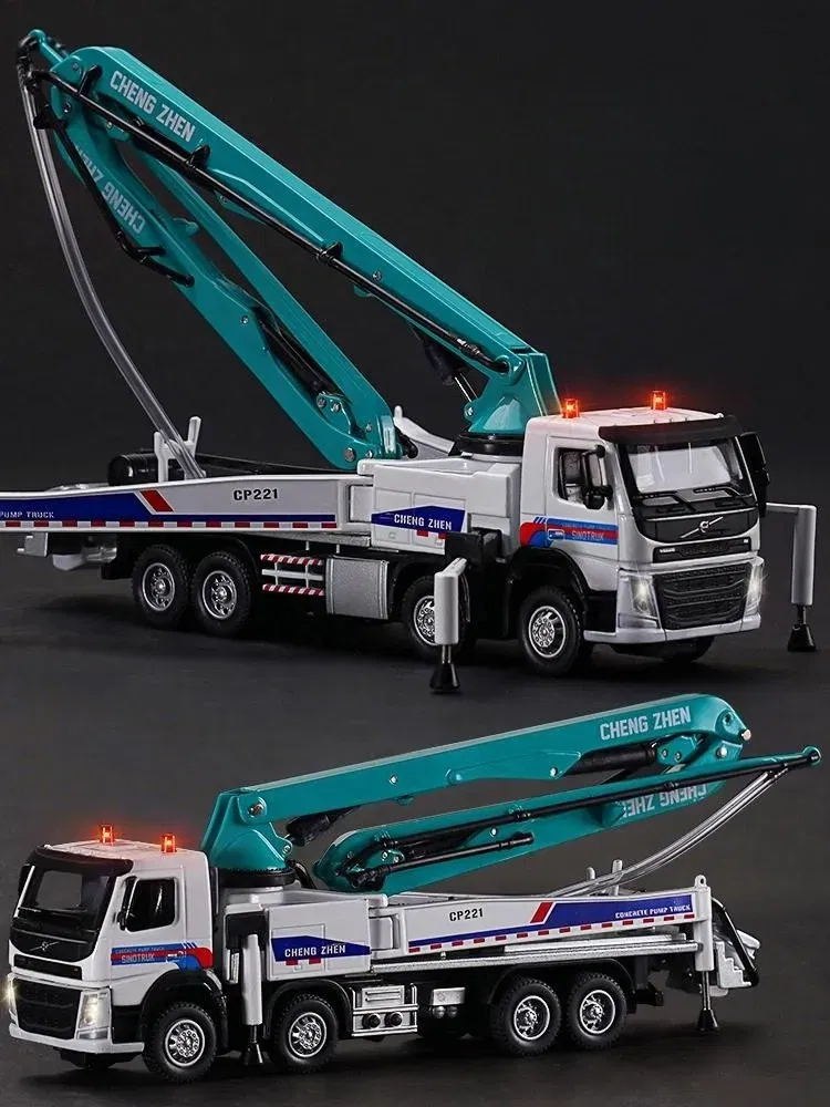 Color: Orange - 1/50 Volvo Concrete Pump Truck Toy Car Diecast Meatl Vehicle Model Pull Back Sound & Light Miniature Collection Gift For Boy Kid