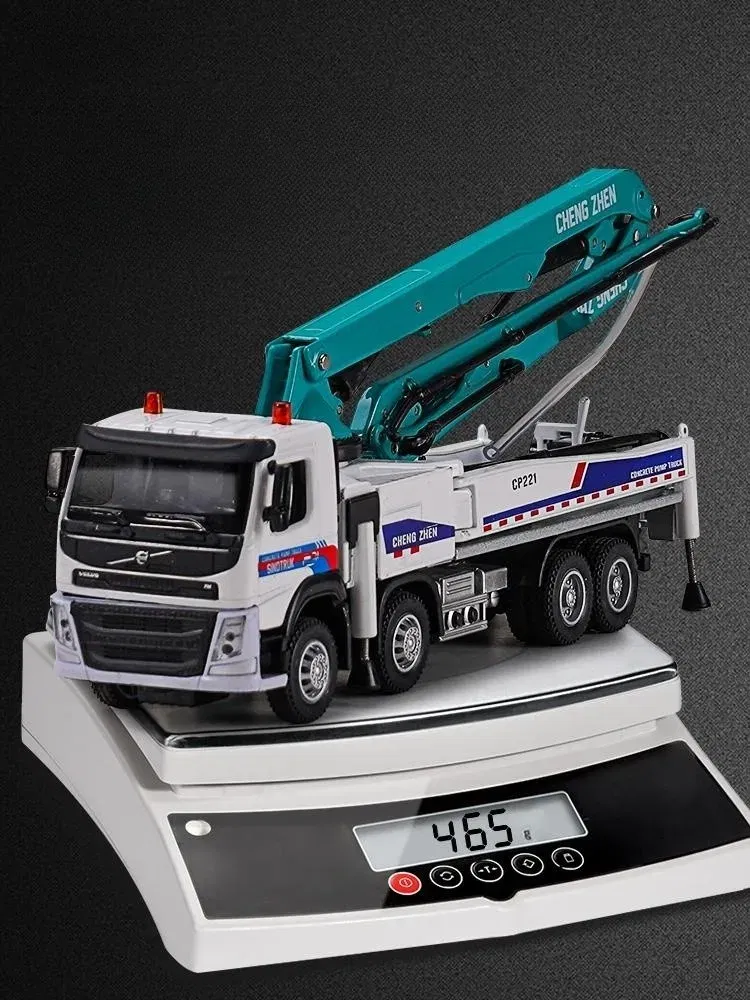 Color: Orange - 1/50 Volvo Concrete Pump Truck Toy Car Diecast Meatl Vehicle Model Pull Back Sound & Light Miniature Collection Gift For Boy Kid