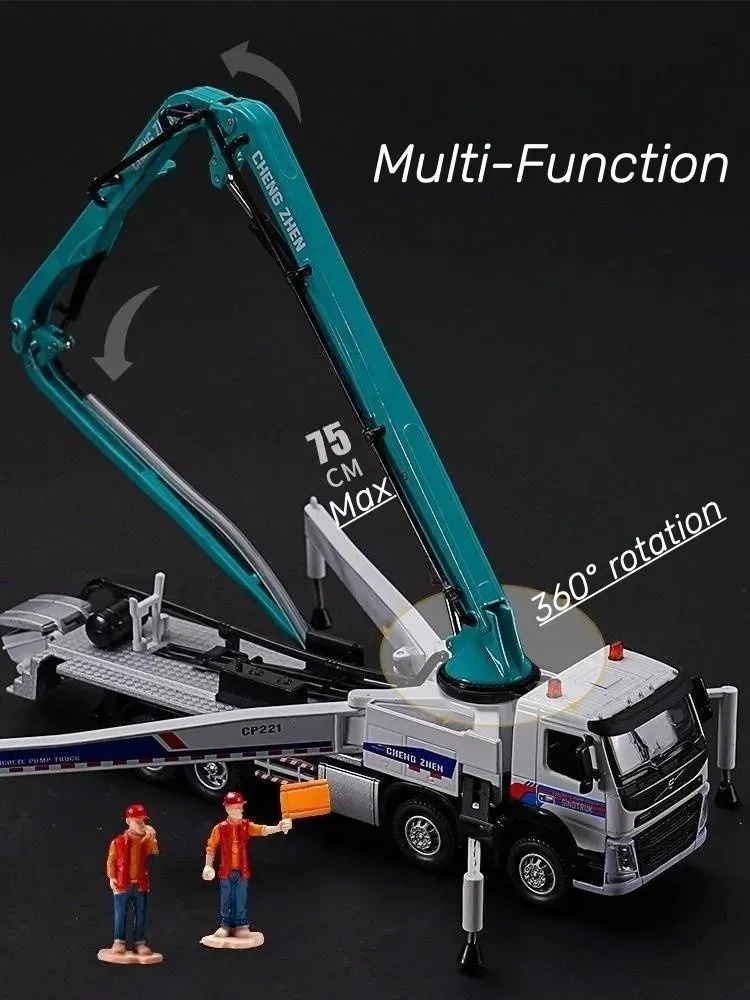 Color: Orange - 1/50 Volvo Concrete Pump Truck Toy Car Diecast Meatl Vehicle Model Pull Back Sound & Light Miniature Collection Gift For Boy Kid