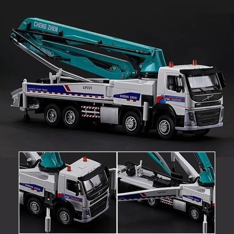 Color: Orange - 1/50 Volvo Concrete Pump Truck Toy Car Diecast Meatl Vehicle Model Pull Back Sound & Light Miniature Collection Gift For Boy Kid