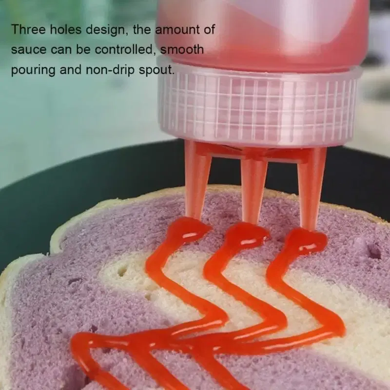 Color: Dull - 3 Holes 800ML Twist Cap Squeeze Bottle Food Grade Plastic Ketchup Mustard Mayo Sauces Olive Oil Bottles Kitchen Gadgets