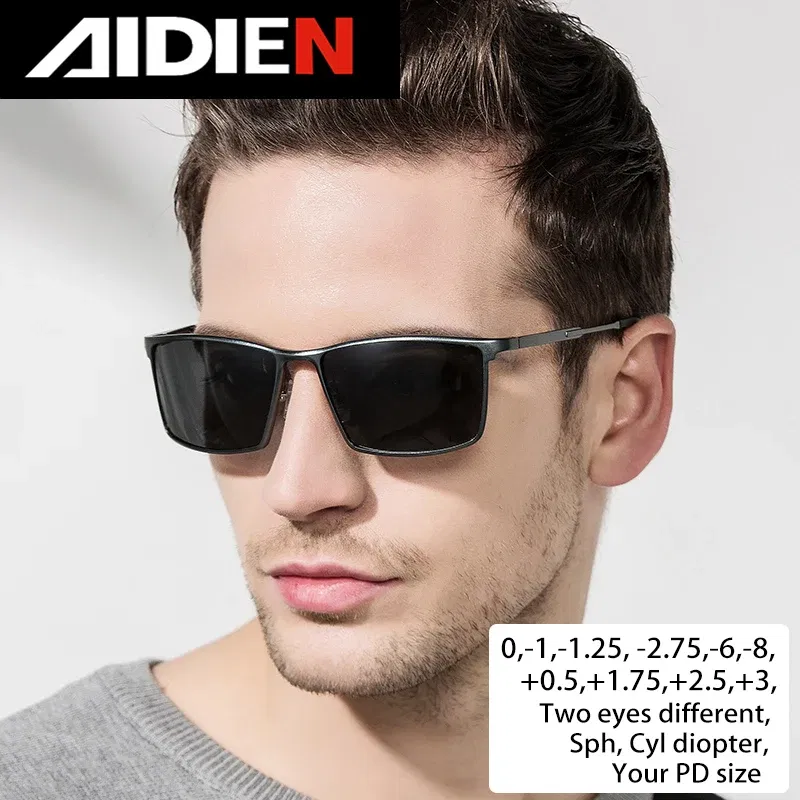 Lenses Color: Yellow, Frame Color: Emerald Green - Men's sunglasses myopia with diopter polarized  prescription glasses UC400 retro anti-glare driving goggles square black shades
