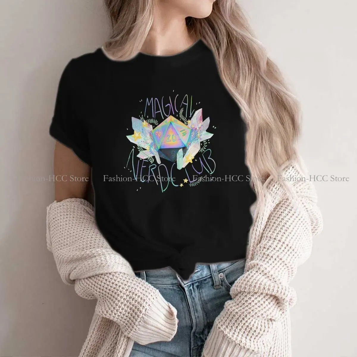 Color: black, Size: S - Magical Nerd Club Style Polyester TShirt DND Game Comfortable Creative Gift Idea T Shirt Stuff