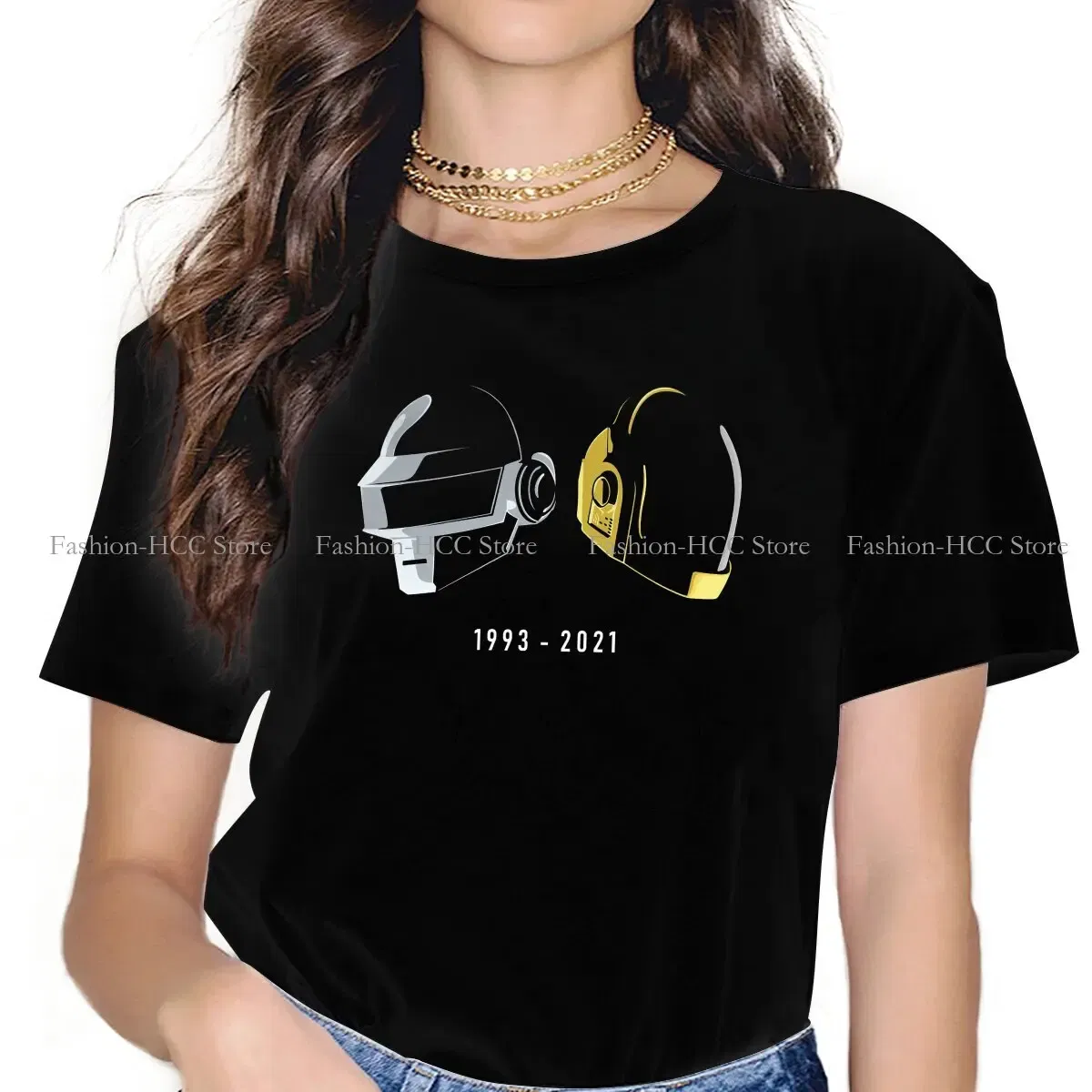 Color: WHITE, Size: XXL - Daft Punk Electronic Music Band Polyester TShirts Tribute Helmet Art Essential Distinctive Women's T Shirt Hipster Tops