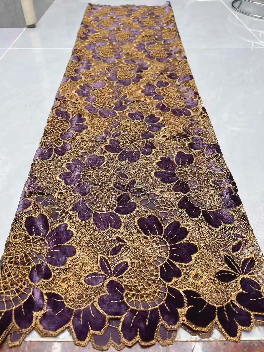 Color: GRAY, Width: 120cm, Length: 5 yards - 2026 Purple African Nigerian Velvet Lace Fabric High-Quality Embroidery for Wedding Party Sewing SHXI