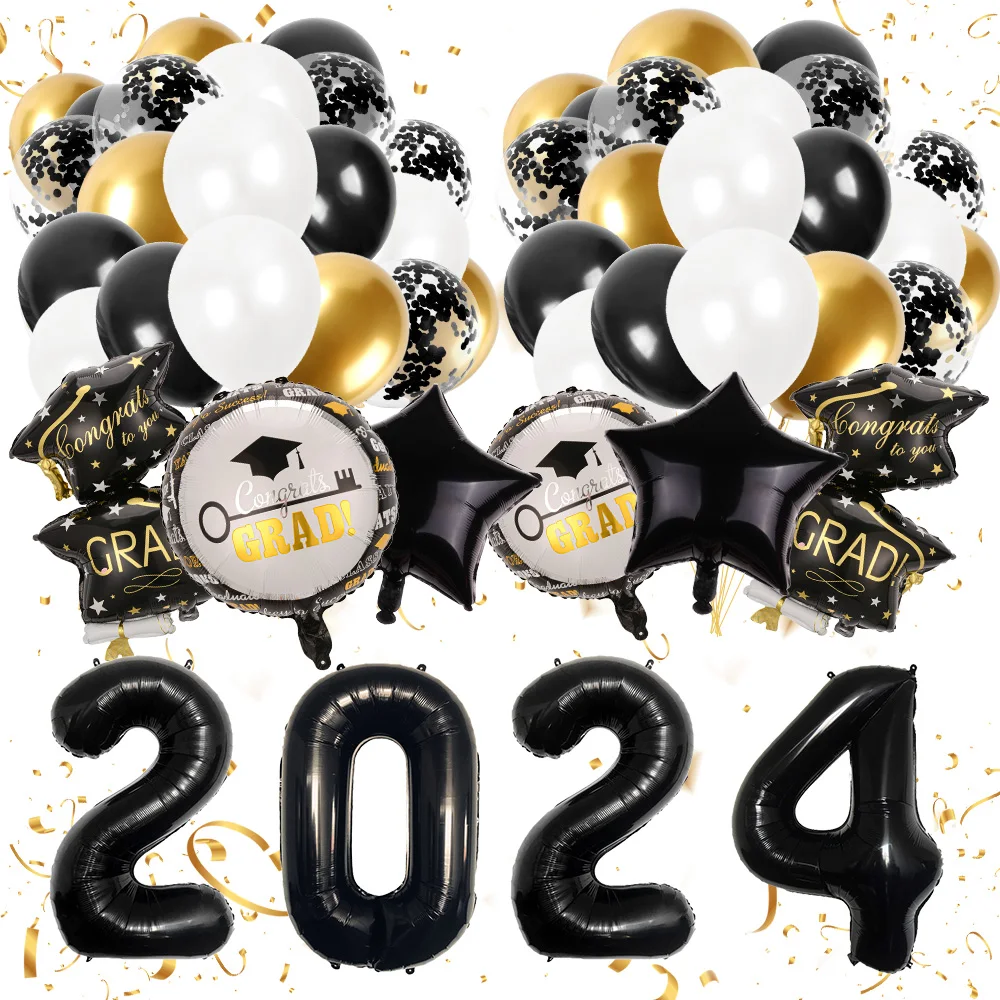 Color: Silver, Ballon Size: Other - 50pcs 2024 Graduation Aluminum Film Balloon Combination Graduation Party, Ceremony Balloon Set Graduation Celebration Balloon