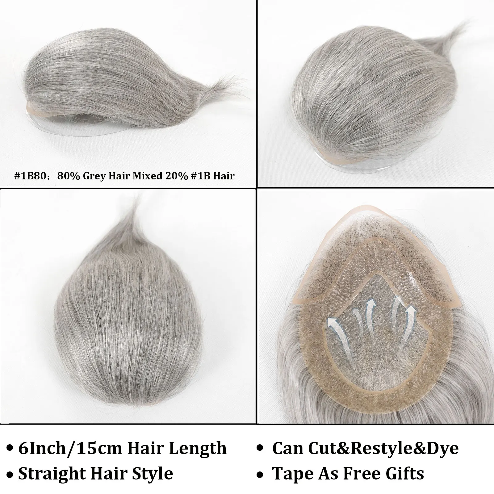 Toupee Color: 20#, Toupee Density: 120%, Length: 6 inches, Toupee Size: 8x10 - #1B80 Grey Breathable Lace Front Male Wig Human Hair Piece Natural Hairline Lace&Mono&PU Men Toupee Men's Replacement Prosthesis