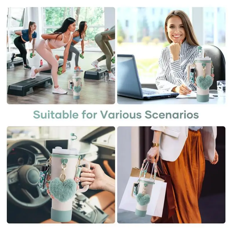 Color: light green, Ships From: CHINA - ins antislip straw cap case Charm chain pendant lot Accessories Initial Keychain Handle for Stanley cup bottle Tumbler for Women