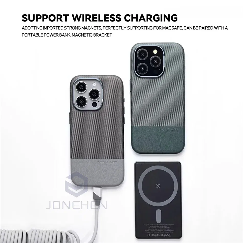 Color: Blue, Material: PC + TPU - Luxury Hit Color Wireless Charge For MagSafe Premium Leather Case For iPhone 16 Plus 15 14 13 Pro Max Alloy Len Shockproof Cover