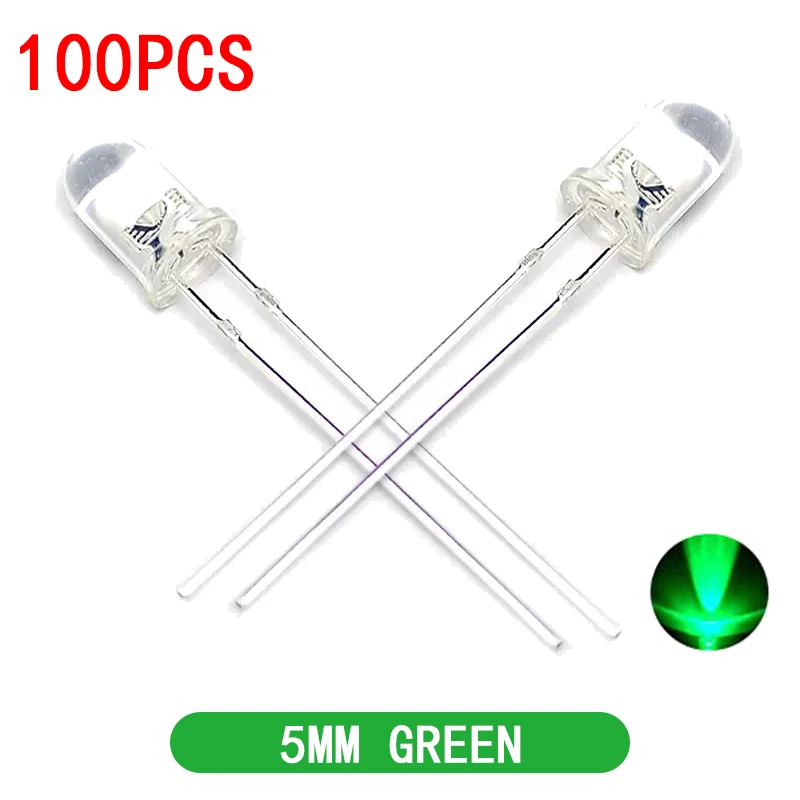 Color: MULTI - 100pcs High quality Transparent Round 5mm Super Bright Water Clear Green Red White Yellow Blue Light LED Bulbs Emitting Diode
