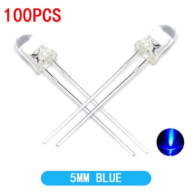 Color: MULTI - 100pcs High quality Transparent Round 5mm Super Bright Water Clear Green Red White Yellow Blue Light LED Bulbs Emitting Diode