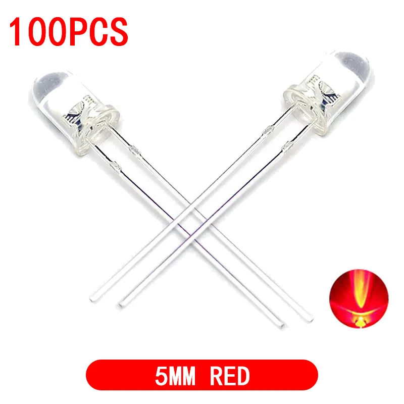 Color: MULTI - 100pcs High quality Transparent Round 5mm Super Bright Water Clear Green Red White Yellow Blue Light LED Bulbs Emitting Diode