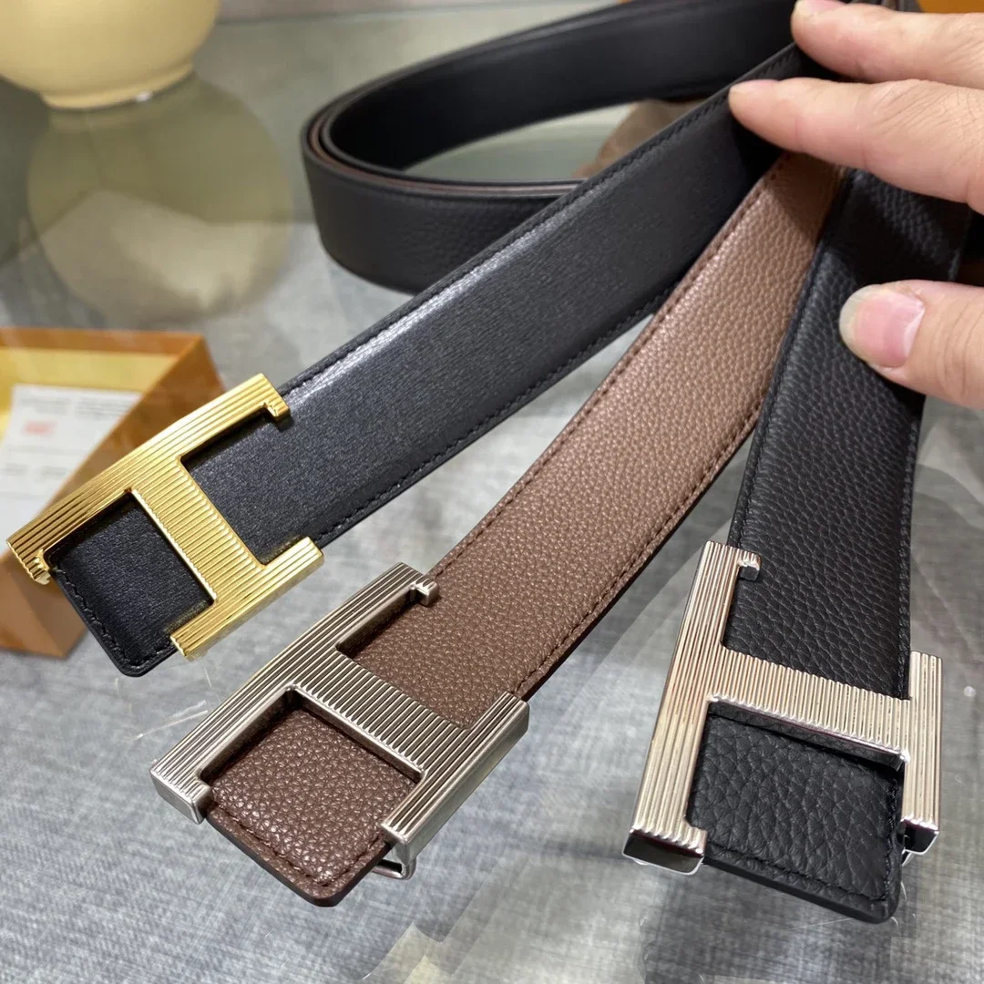 Color: Orange, Belt Length: 105CM - New Style Leather Belt for Men and Women, Classic Cowhide T Buckle Design Belt, Light Luxury, Classic and Versatile Gift