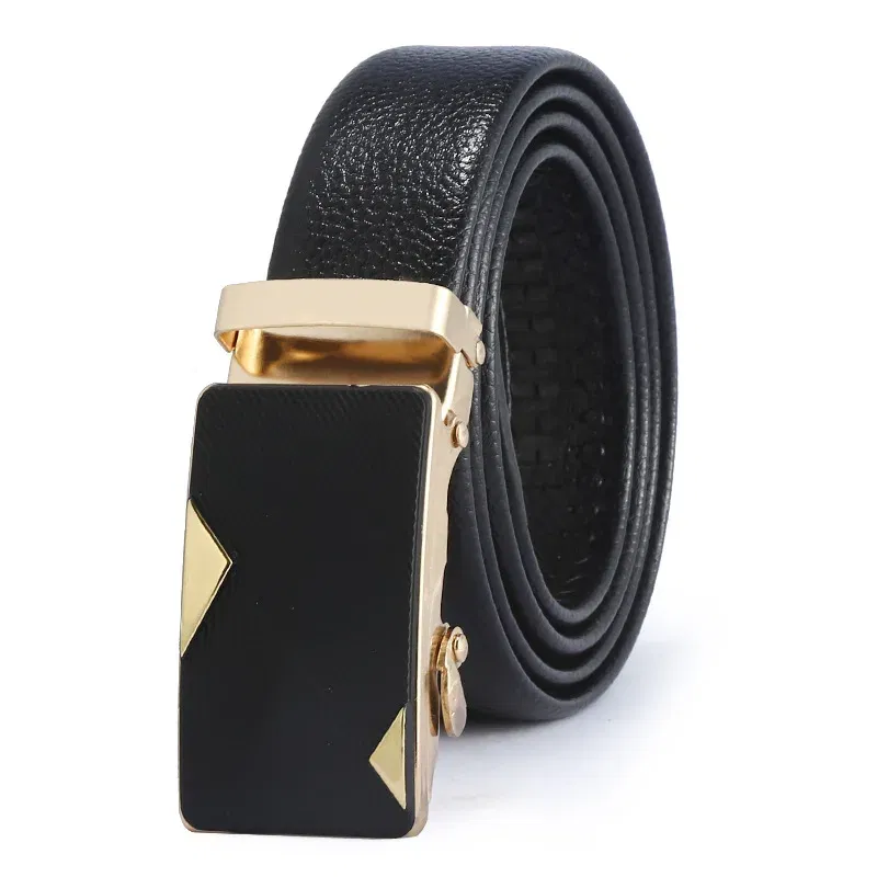 Color: PURPLE, Belt Length: 110cm - Man PU Leather Belt High Quality Men Business Belt Golden Automatic Buckle Waist Buckle Rhinestone Decoration Males Luxury Belt