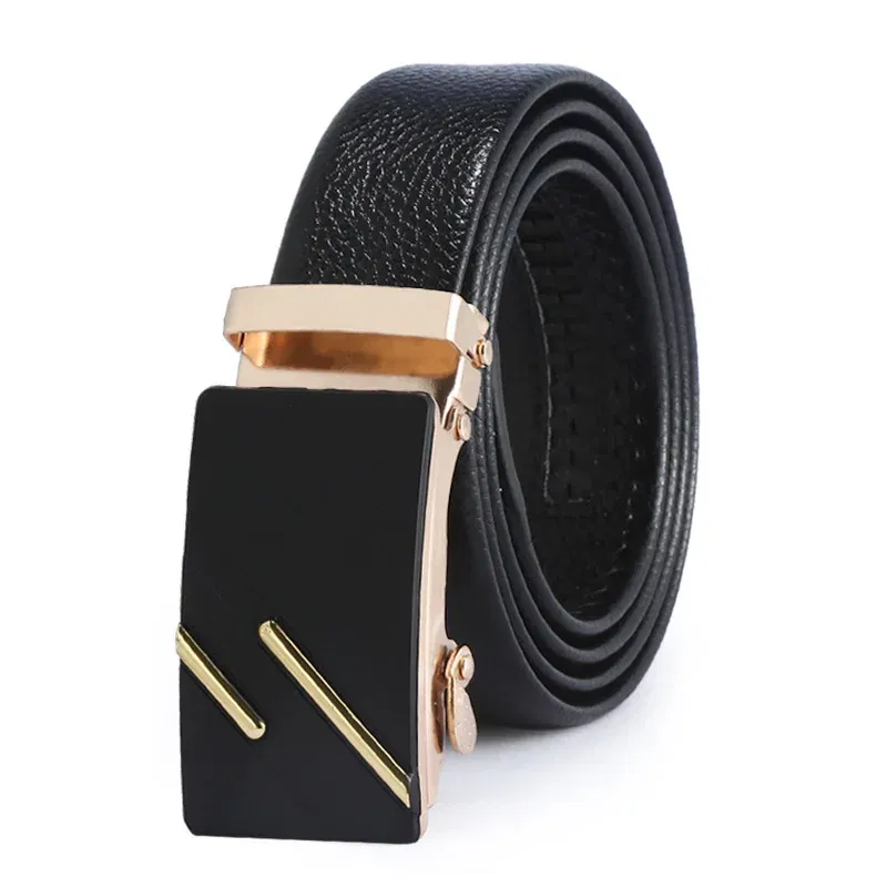 Color: PURPLE, Belt Length: 110cm - Man PU Leather Belt High Quality Men Business Belt Golden Automatic Buckle Waist Buckle Rhinestone Decoration Males Luxury Belt