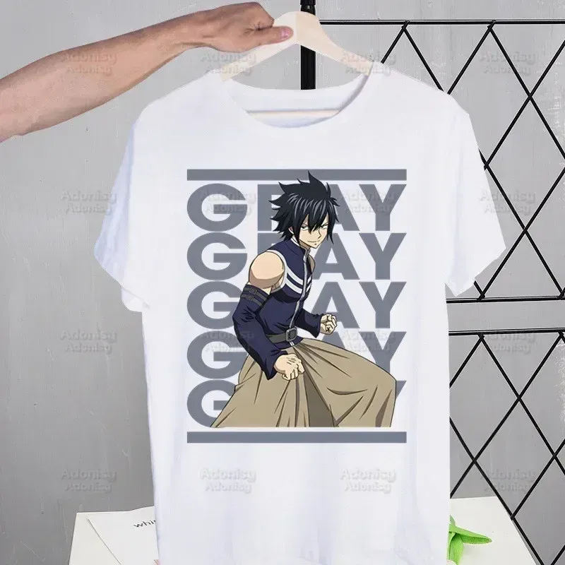Color: GRAY, Size: XXXL - Anime Fairy Tail Cartoon Natsu Erza Gray Lucy T-shirts Summer Men/Women Hip Hop Tshirt Streetwear t shirts Short Sleeve Tops