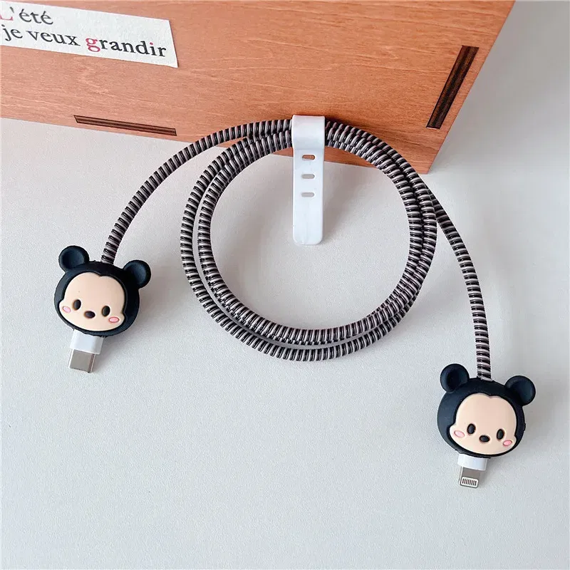 Color: Red - 4pcs/set New Cute Cartoon Bite Data Cable Protection Case for Apple Huawei Charging Cable Universal Fall Protection Case