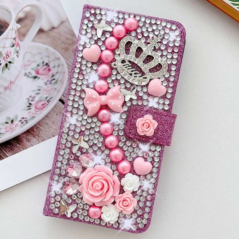 Color: WHITE, Material: aluminum - Wallet Glitter Case For Samsung Galaxy S24 FE S23 Ultra S22 Plus S21 S20 A13 A14 A15 A16 A53 A54 A55 A34 Flip Luxury Leather