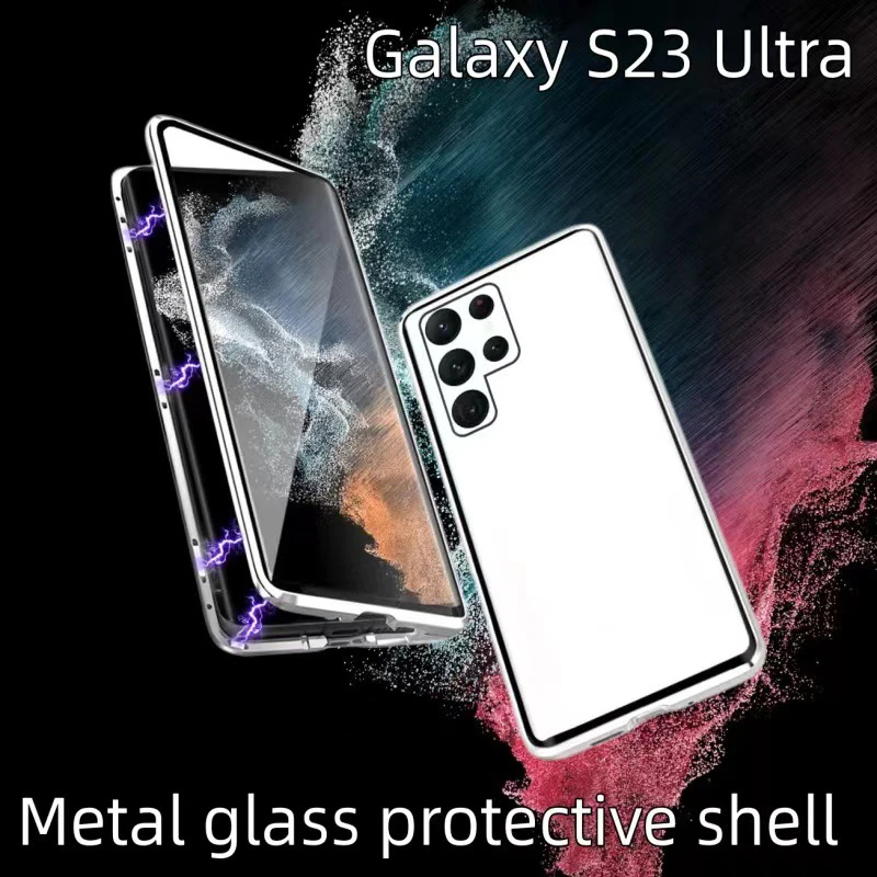 Color: PURPLE, Material: Microfiber - Full Wrap Metal Bezel Case For Samsung Galaxy S23 S22 Ultra S21 S20 FE S24 Note 10 20 Lite Plus Double-Sided Glass Back Cover