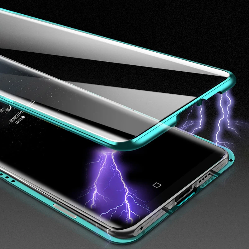 Color: PURPLE, Material: Microfiber - Full Wrap Metal Bezel Case For Samsung Galaxy S23 S22 Ultra S21 S20 FE S24 Note 10 20 Lite Plus Double-Sided Glass Back Cover