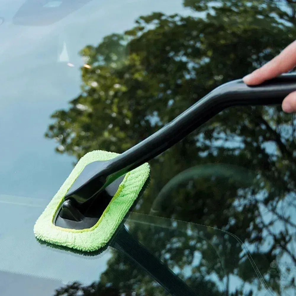 Color: green - Car Windshield Cleaning Brush Kit Car Window Wiper Home Glass Defogging Dust Towel With Long Handle Cleaner Brush Washing Tool