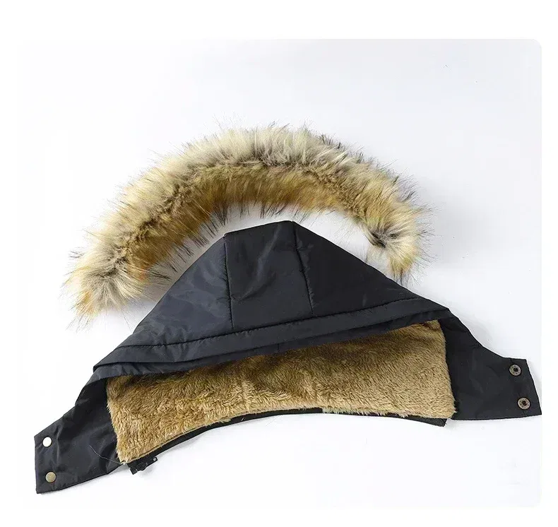 Color: black, Size: 4XL - 2024 New Men Winter Autumn Work Outwearing Parka Black Fleece Lined Thick Warm Hooded Fur Collar Coat Male Size 5XL Plush Jacket
