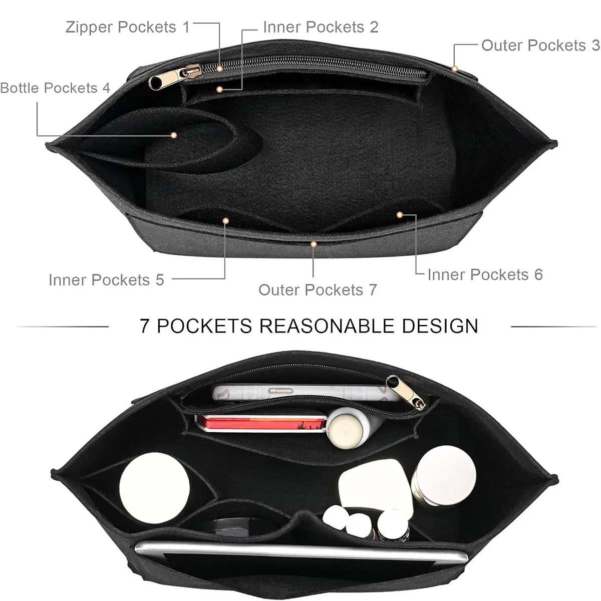 Color: Silver - Felt Purse Organizer Insert for Longchamp Le Pliage S/ML Handbag Insert