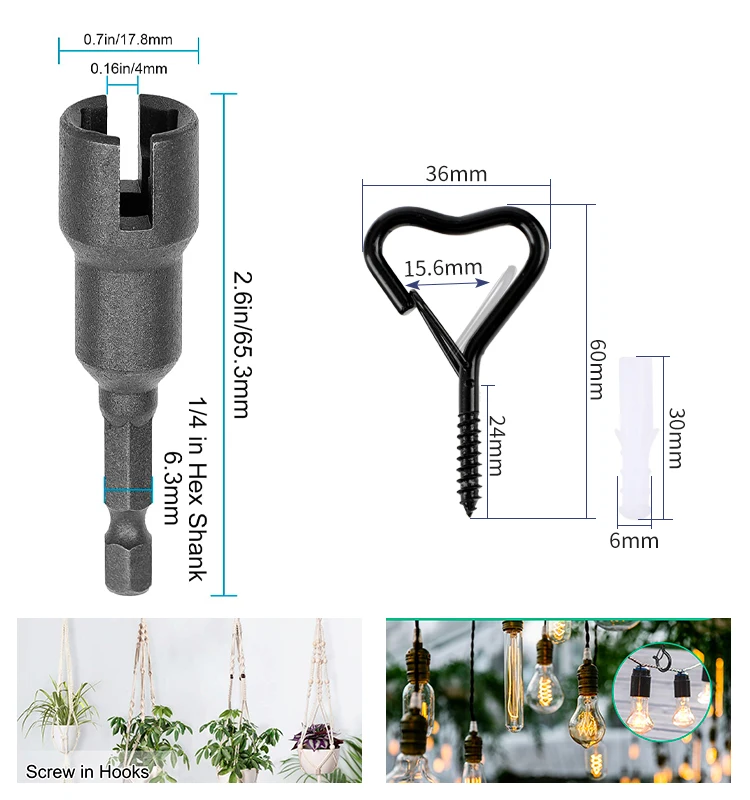 Color: Light Grey - 12/20PCS Q-Hanger Screw Black Hooks Ceiling Hooks with Safety Buckle for Plant and Christmas Outdoor String Lights Hooks