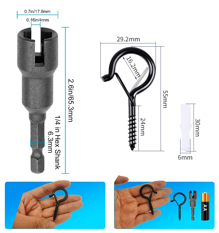 Color: Light Grey - 12/20PCS Q-Hanger Screw Black Hooks Ceiling Hooks with Safety Buckle for Plant and Christmas Outdoor String Lights Hooks