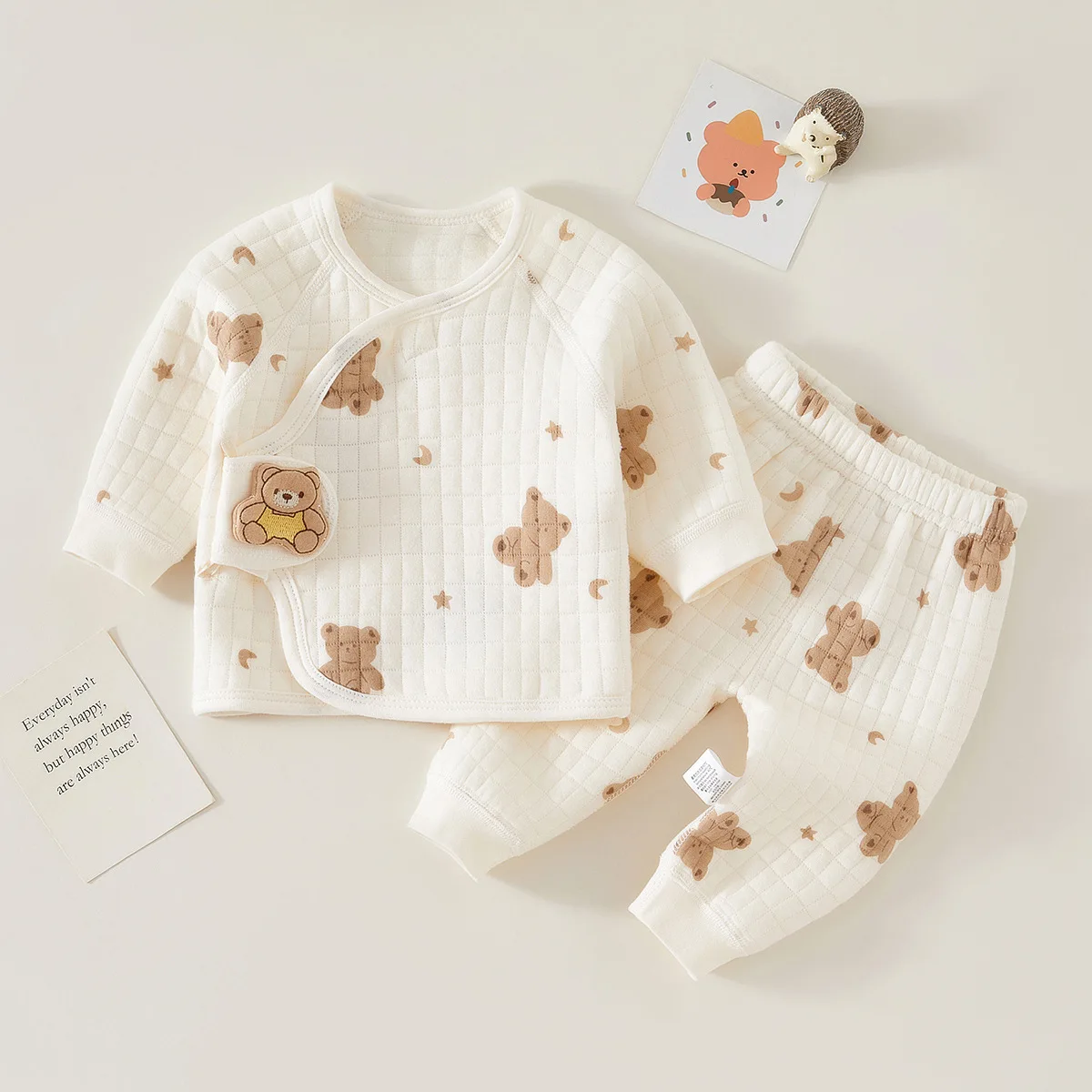 Color: CRIMSON, Kid Size: 6M - Autumn Winter Thermal Underwear Suit Baby Clothing Sets Boys Girls Pajama Sets Baby Warm Sleepwear Cartoon bear Kids Clothes