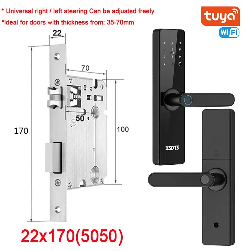 Color: Silver, Ships From: CHINA - New! Tuya Wifi Electronic Smart Door Lock With Biometric Fingerprint / Smart Card / Password / Key Unlock/ USB Emergency Charge