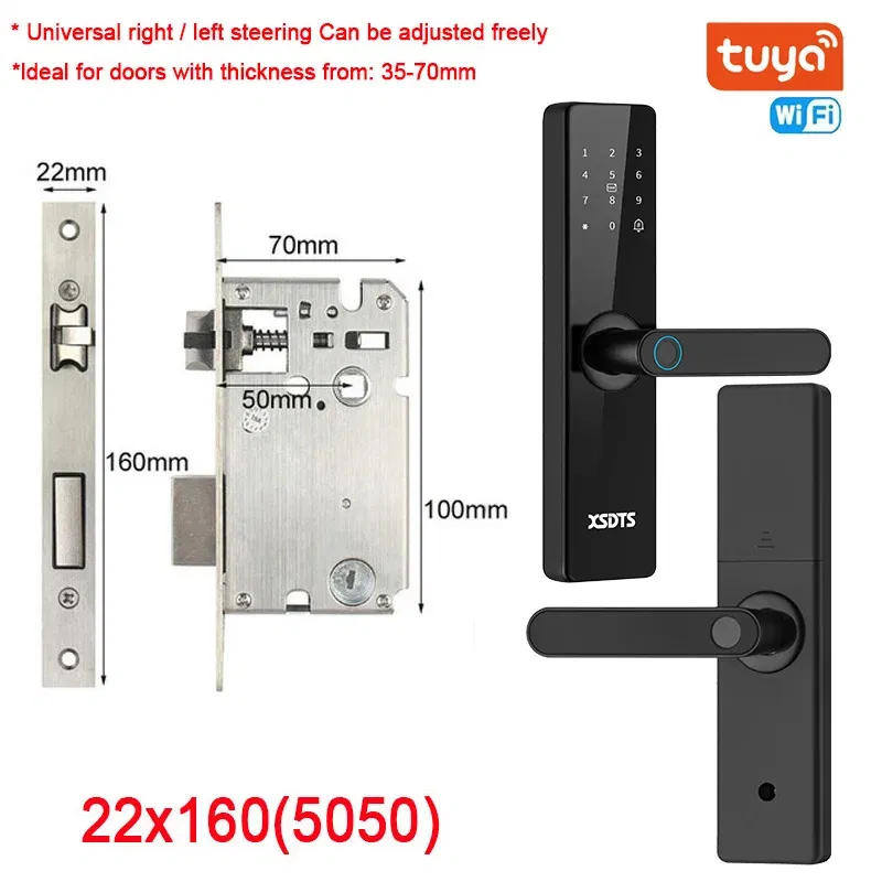 Color: Silver, Ships From: CHINA - New! Tuya Wifi Electronic Smart Door Lock With Biometric Fingerprint / Smart Card / Password / Key Unlock/ USB Emergency Charge