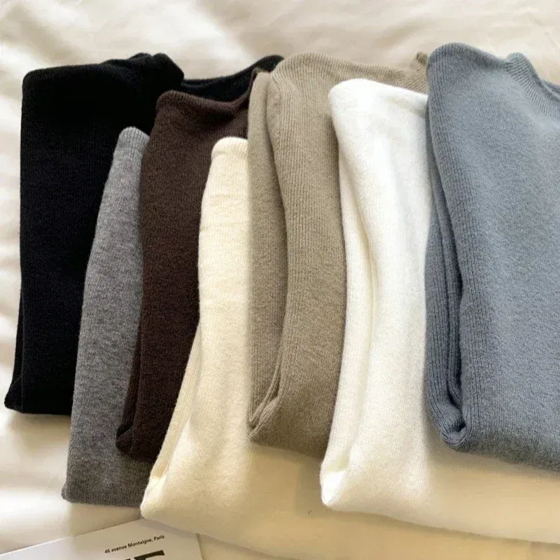 Color: PURPLE, Size: One Size - 2025 Women Turtleneck Knitted Pullovers Solid Sweater Harajuku Korean Soft Warm Knitwear Autumn Winter Fashion Slim Jumpers Tops