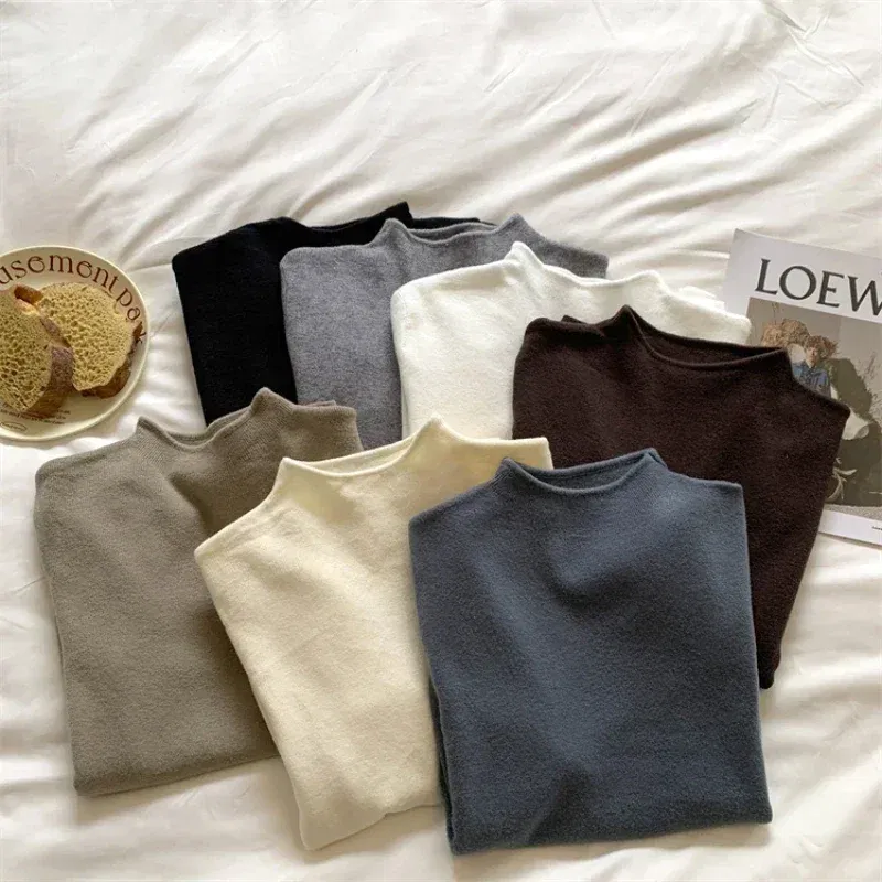 Color: PURPLE, Size: One Size - 2025 Women Turtleneck Knitted Pullovers Solid Sweater Harajuku Korean Soft Warm Knitwear Autumn Winter Fashion Slim Jumpers Tops