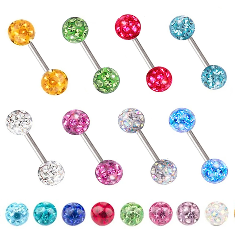 Metal color: Rhodium Plated, Main Stone Color: black - 16g 1.2mm Coated Crystal Steel Ear Stud Tragus Helix Cartilage 3/4/5mm CZ Ball 6/8/10/12/14mm Bar Barbell Piercing