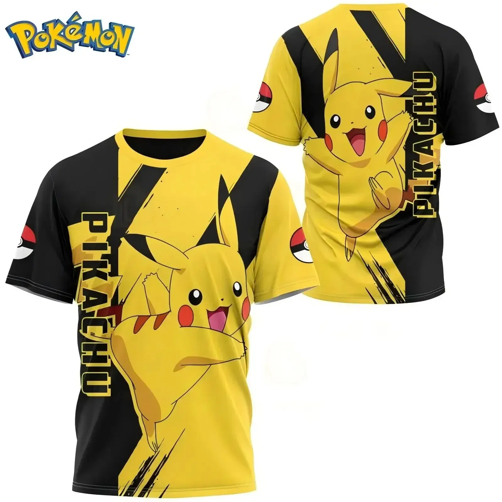 Color: Beige, Size: S - ?€Miniso) Pokemon Men's Casual Wear T Shirts Cartoon Children Round Neck Short Sleeves Summer Clothing Pikachu Cartoon Print Tops