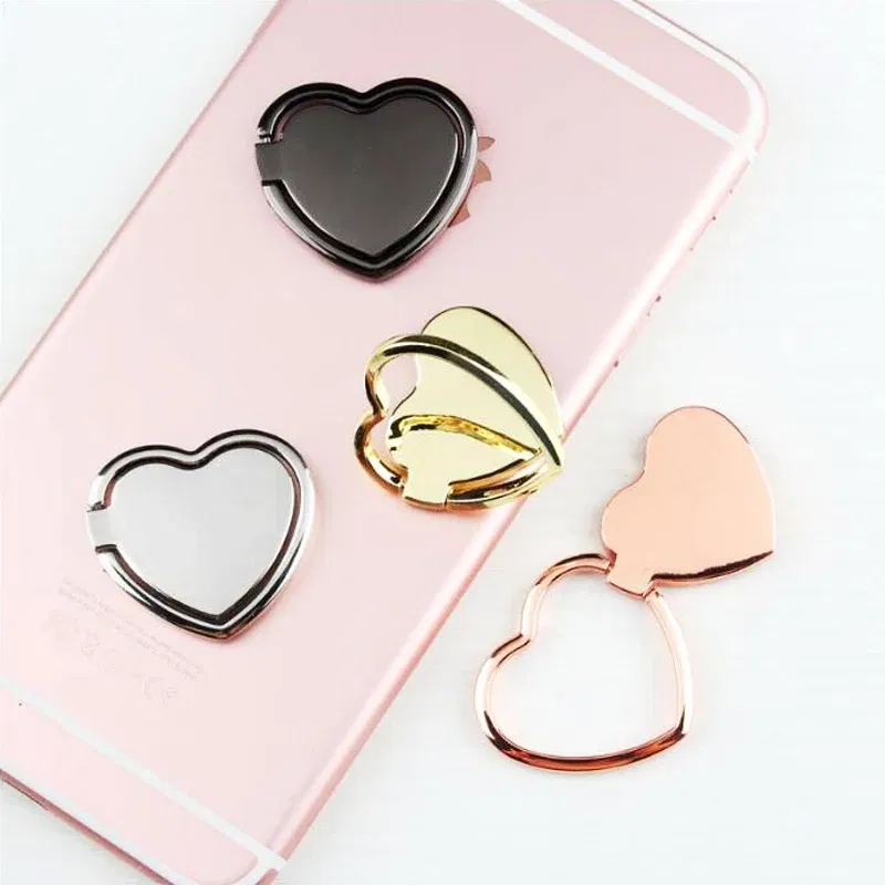 Color: Yellow - 1pcs Metal Heart Mobile Phone Finger Ring Holder Telephone Support Accessories Magnetic Car Bracket Socket Stand mobile phones