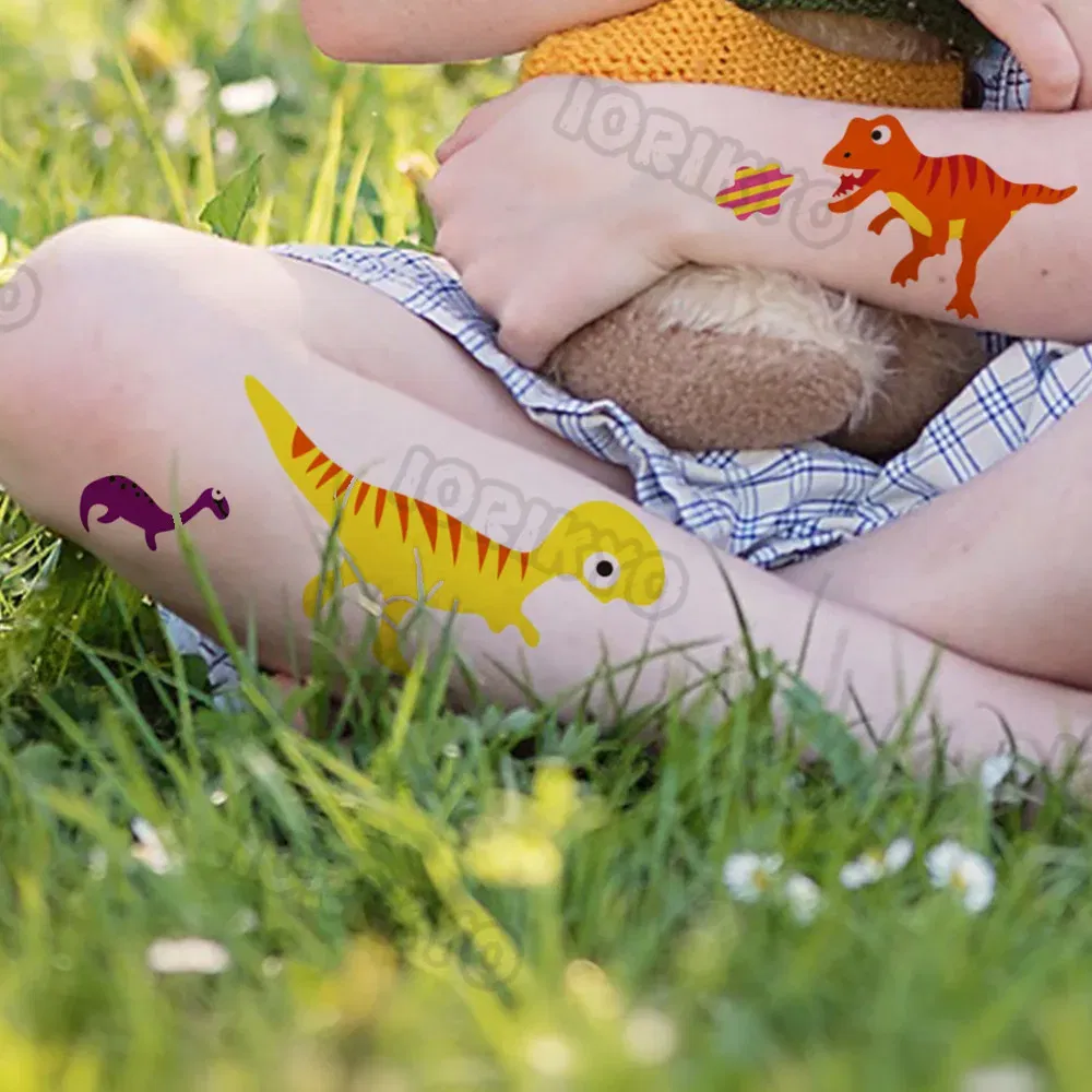 Color: transparent - Colorful Dino Temporary Tattoos For Kids Boys Girl Baby Fake Jurassic Dinosaur Tattoo Sticker Small Cute Tatoos Face Hands