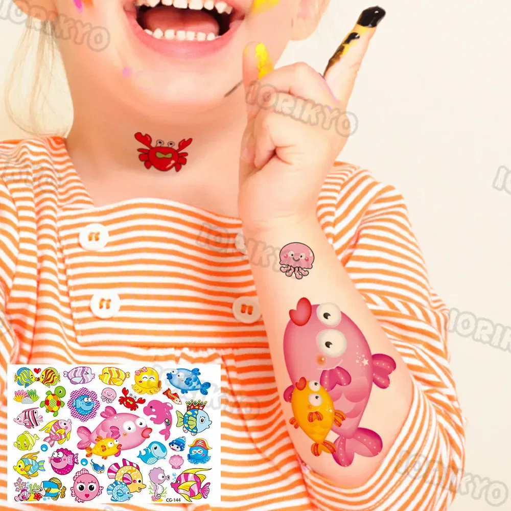 Color: transparent - Colorful Dino Temporary Tattoos For Kids Boys Girl Baby Fake Jurassic Dinosaur Tattoo Sticker Small Cute Tatoos Face Hands