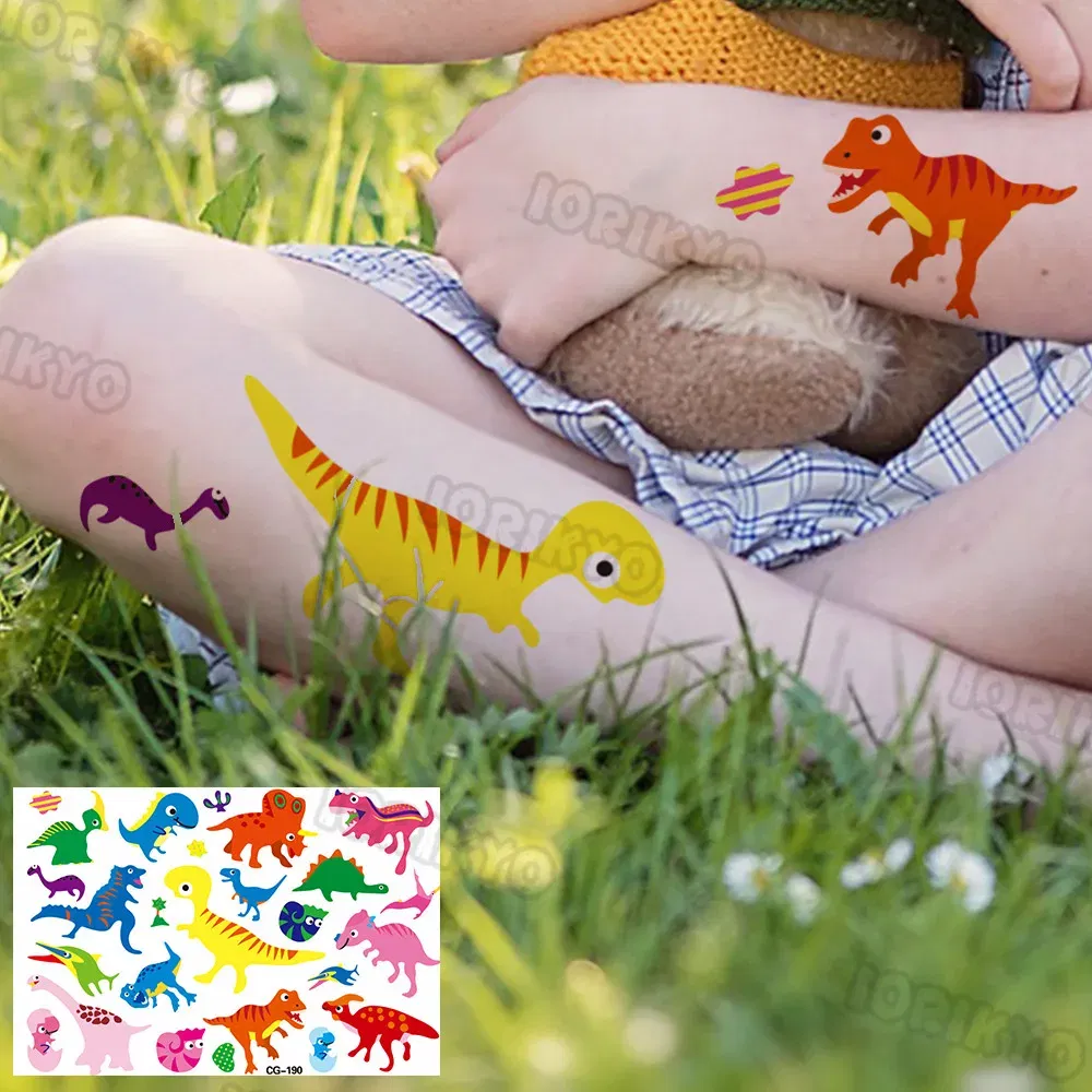 Color: transparent - Colorful Dino Temporary Tattoos For Kids Boys Girl Baby Fake Jurassic Dinosaur Tattoo Sticker Small Cute Tatoos Face Hands