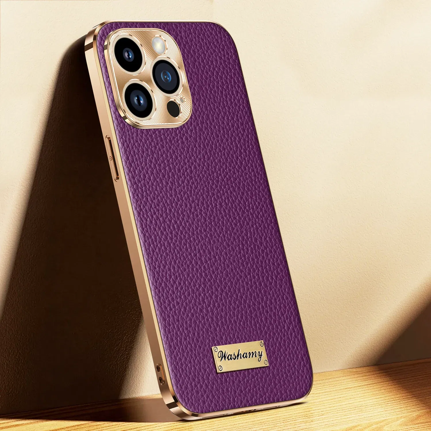 Color: Brown, Compatible-Phone Models: For iPhone 13 Pro Max - Luxury Genuine Leather Phone Case For iPhone 15 14 13 Pro Max Plating Soft Silicone Frame Shockproof Cover For iPhone 16 Pro Max